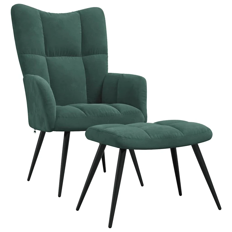 Fauteuil lounge chaise de canapé design moderne avec repose-pieds velours vert foncé DEC026630
