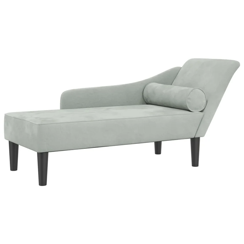 Méridienne chaise longue canapé pour intérieur avec coussins en velours gris clair DEC026076