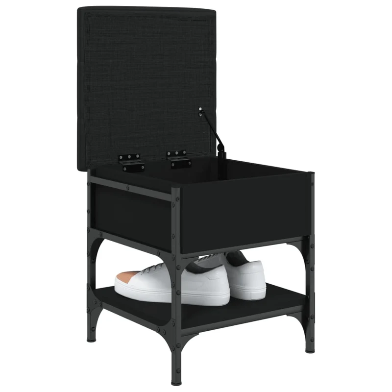Banc de rangement à chaussures 42 x 42 x 45 cm bois d'ingénierie noir cadre en métal DEC024915