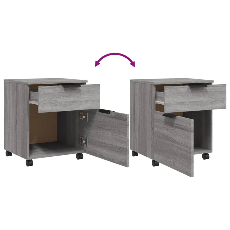 Caissons à tiroirs meuble de bureau mobile sur roulettes couleur sonoma gris 45 x 38 x 54 cm MDF gris DEC024566