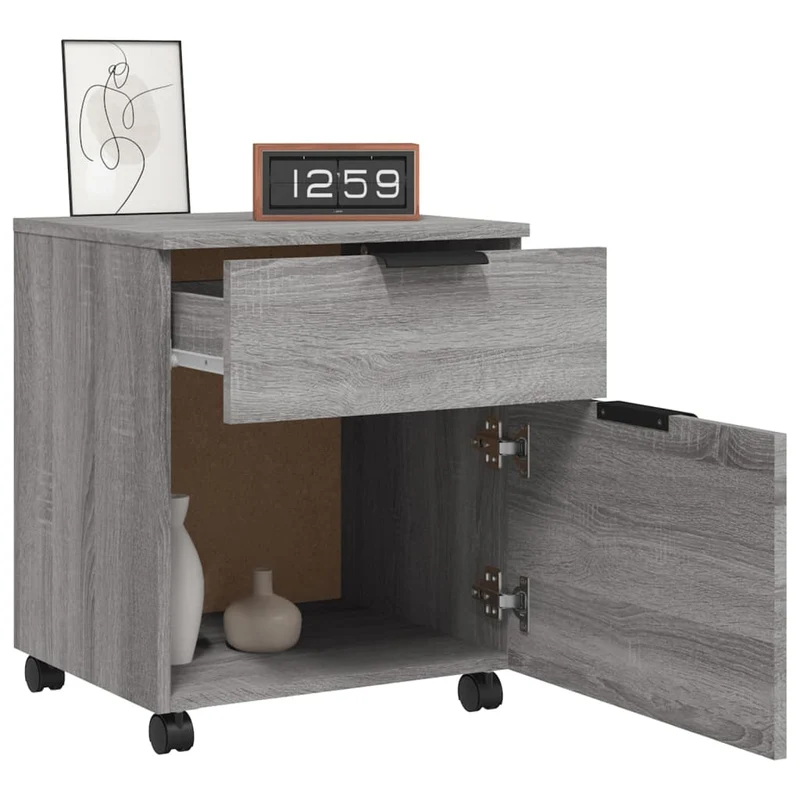 Caissons à tiroirs meuble de bureau mobile sur roulettes couleur sonoma gris 45 x 38 x 54 cm MDF gris DEC024566