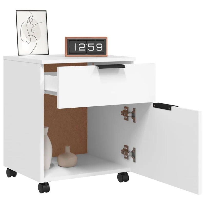 Caissons à tiroirs meuble de bureau mobile sur roulettes 45 x 38 x 54 cm bois d'ingénierie blanc DEC024560