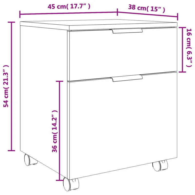 Caissons à tiroirs meuble de bureau mobile sur roulettes 45 x 38 x 54 cm bois d'ingénierie blanc DEC024560