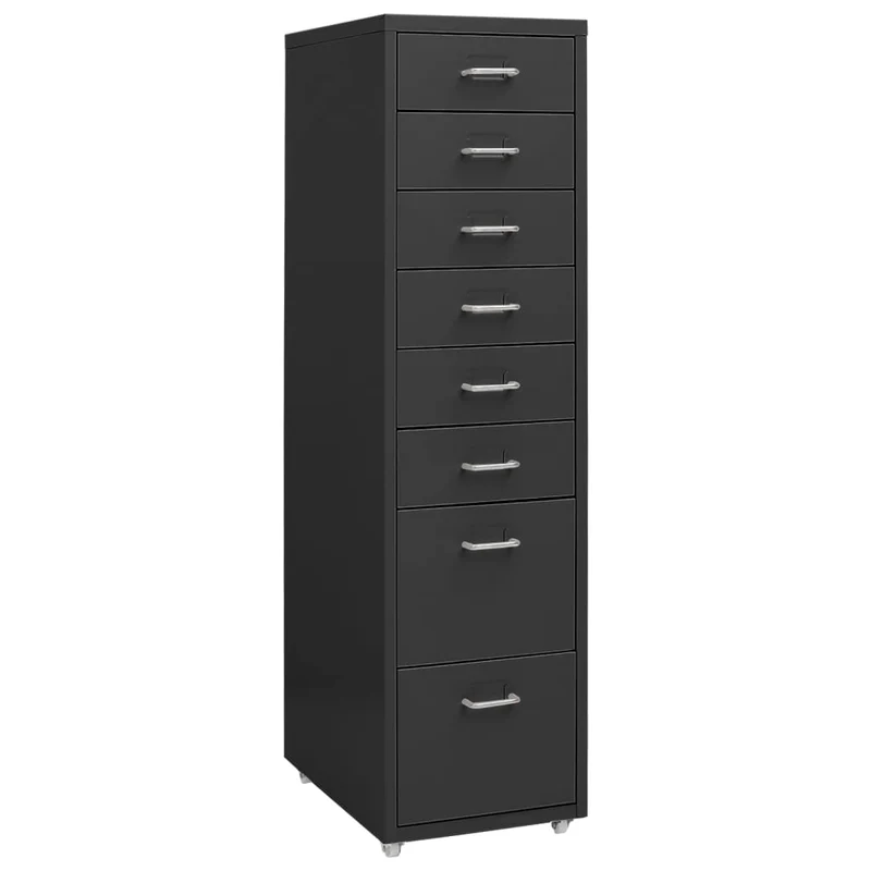 Caissons à tiroirs meuble de bureau sur roulettes 8 tiroirs 28 x 41 x 109 cm en métal anthracite DEC024554