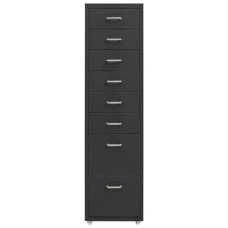 Caissons à tiroirs meuble de bureau sur roulettes 8 tiroirs 28 x 41 x 109 cm en métal anthracite DEC024554