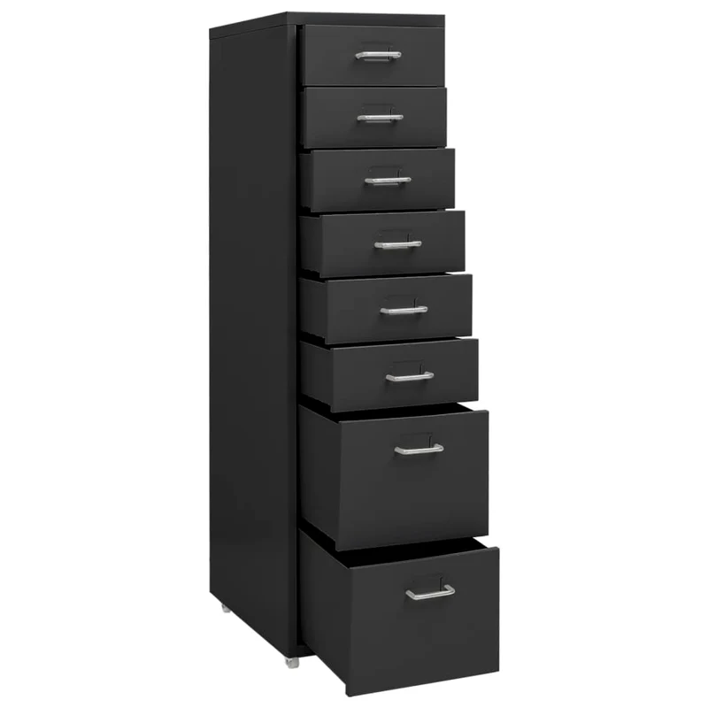 Caissons à tiroirs meuble de bureau sur roulettes 8 tiroirs 28 x 41 x 109 cm en métal anthracite DEC024554