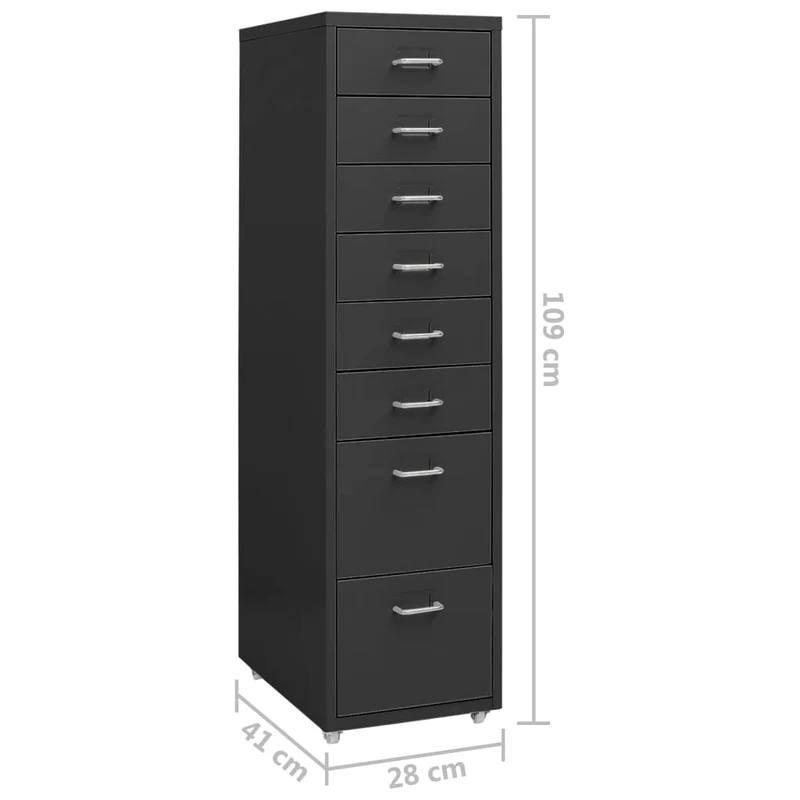 Caissons à tiroirs meuble de bureau sur roulettes 8 tiroirs 28 x 41 x 109 cm en métal anthracite DEC024554
