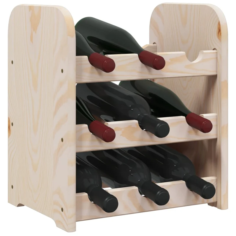 Casier range bouteilles étagère de rangement vin 3 niveaux 33 x 25 x 37 cm bois de pin DEC024353