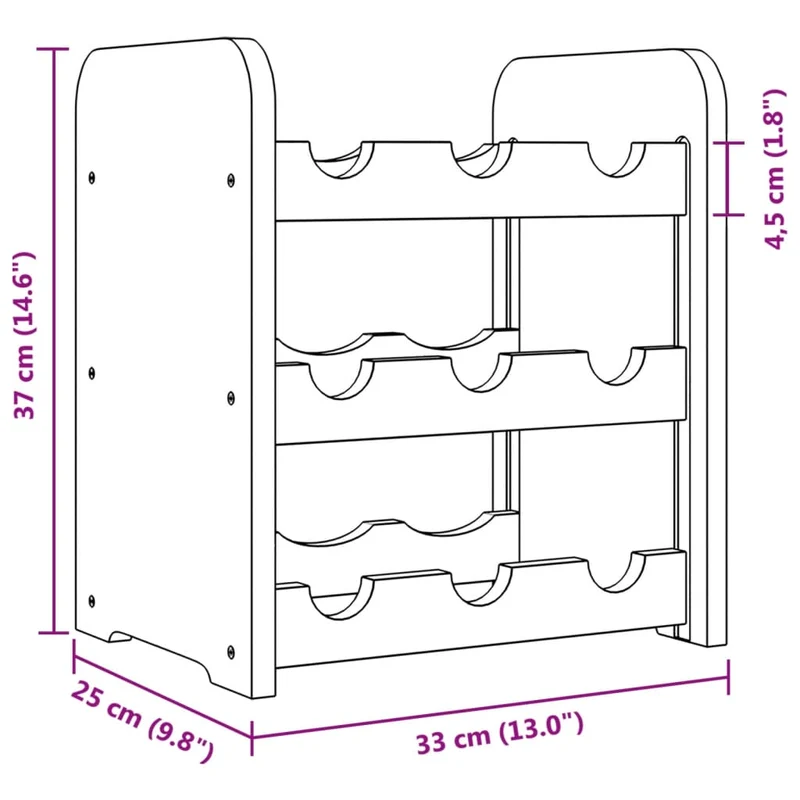 Casier range bouteilles étagère de rangement vin 3 niveaux 33 x 25 x 37 cm bois de pin DEC024353