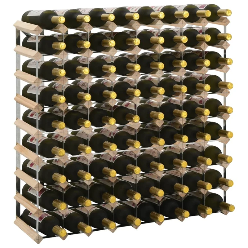 Casier range bouteilles étagère de rangement vin pour 72 bouteilles bois de pin et acier galvanisé DEC024341