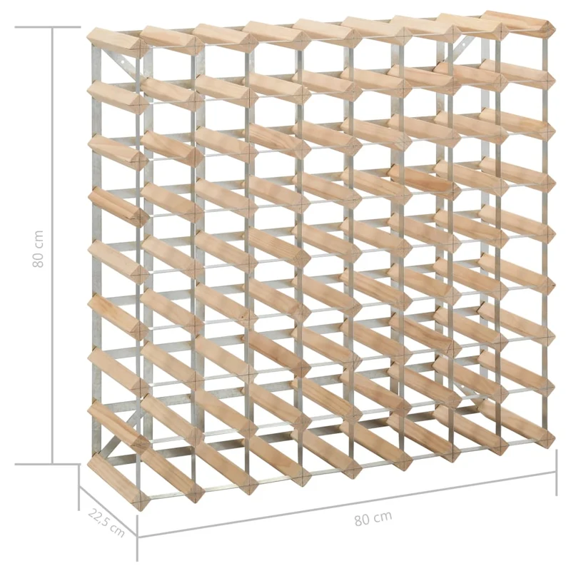 Casier range bouteilles étagère de rangement vin pour 72 bouteilles bois de pin et acier galvanisé DEC024341