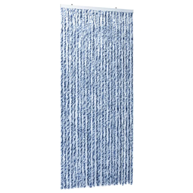 Rideau contre insectes moustiquaire Bleu blanc et argenté 100x220 cm Chenille DEC022177