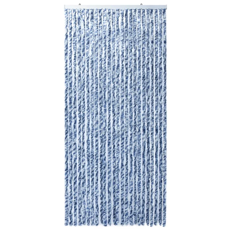 Rideau contre insectes moustiquaire Bleu blanc et argenté 100x220 cm Chenille DEC022177