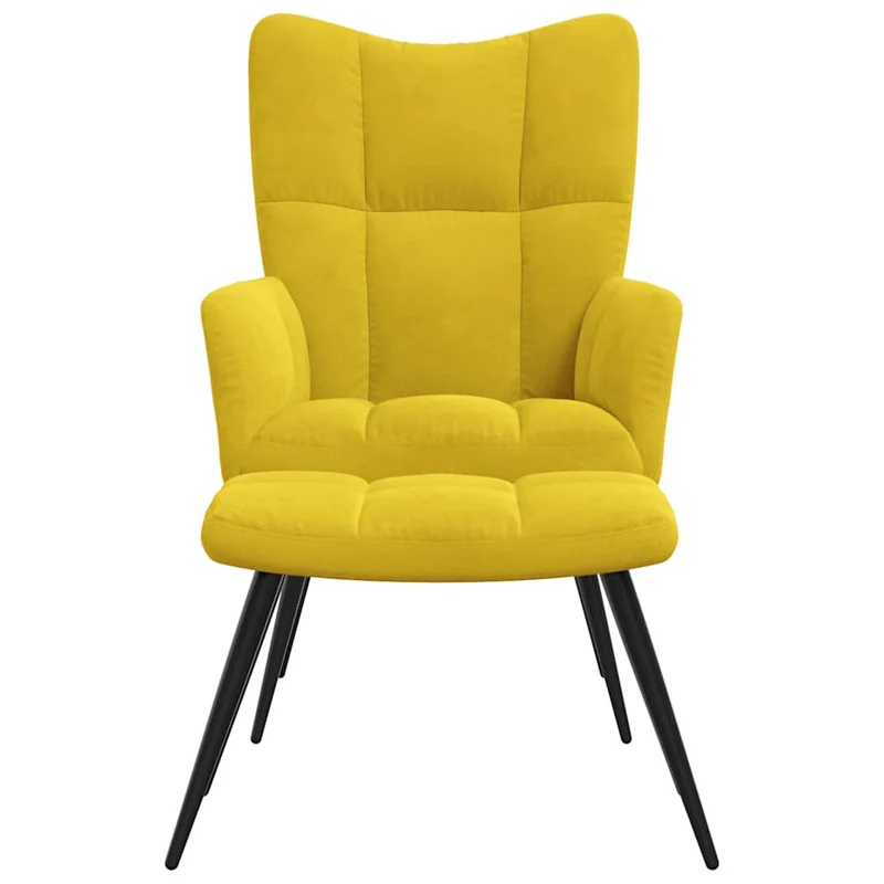 Fauteuil lounge chaise de canapé design moderne avec repose-pieds en velours jaune moutarde DEC026597