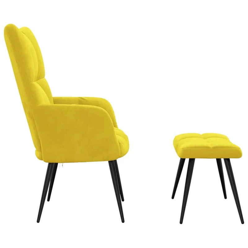 Fauteuil lounge chaise de canapé design moderne avec repose-pieds en velours jaune moutarde DEC026597
