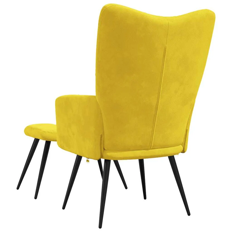 Fauteuil lounge chaise de canapé design moderne avec repose-pieds en velours jaune moutarde DEC026597