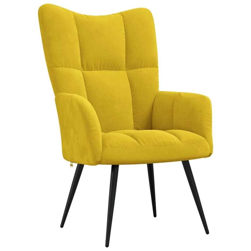 Fauteuil lounge chaise de canapé design moderne avec repose-pieds en velours jaune moutarde DEC026597