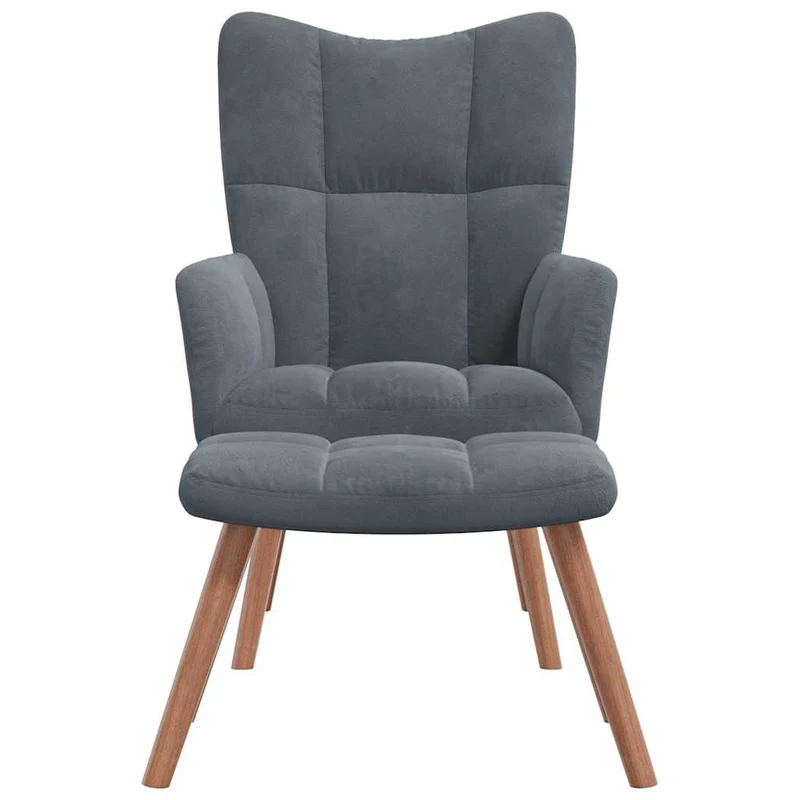 Fauteuil lounge chaise de canapé design modene avec repose-pied en velours gris foncé DEC026523