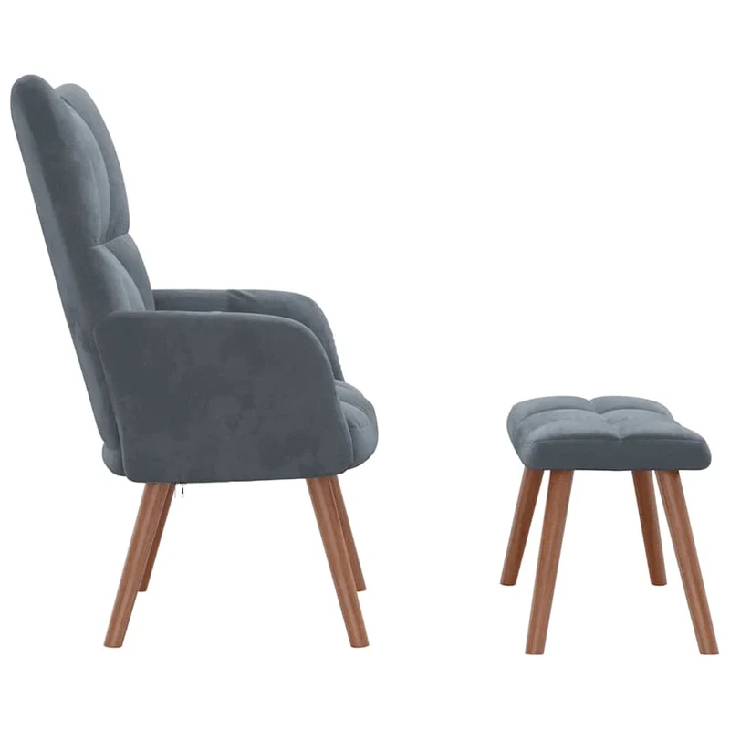 Fauteuil lounge chaise de canapé design modene avec repose-pied en velours gris foncé DEC026523