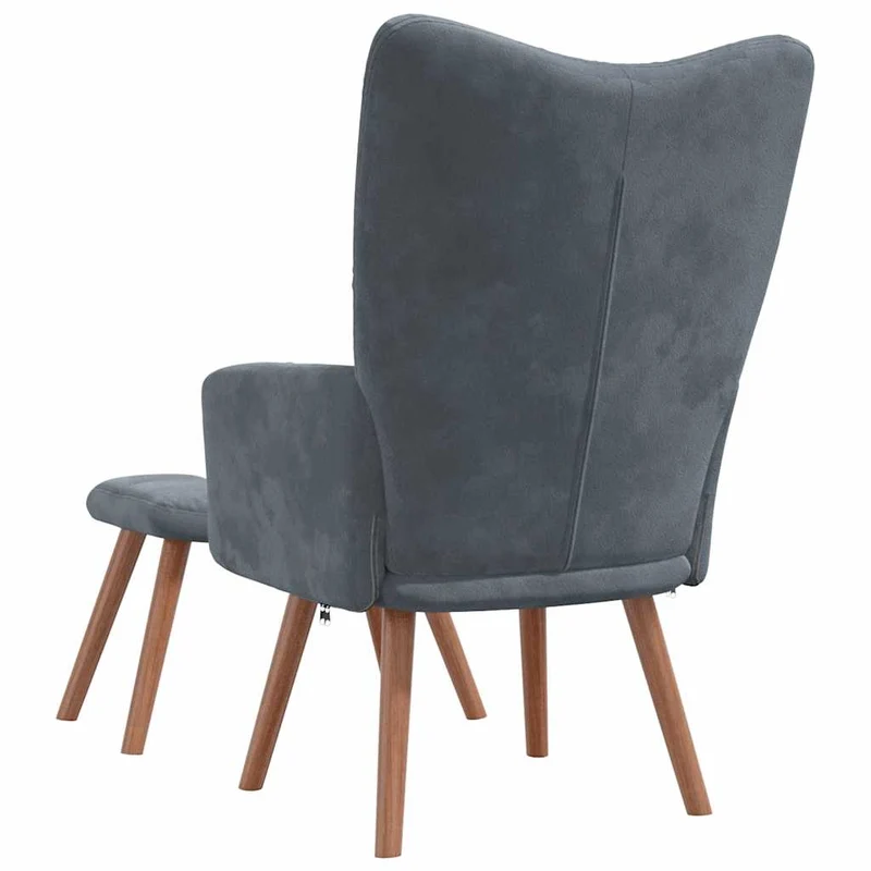 Fauteuil lounge chaise de canapé design modene avec repose-pied en velours gris foncé DEC026523
