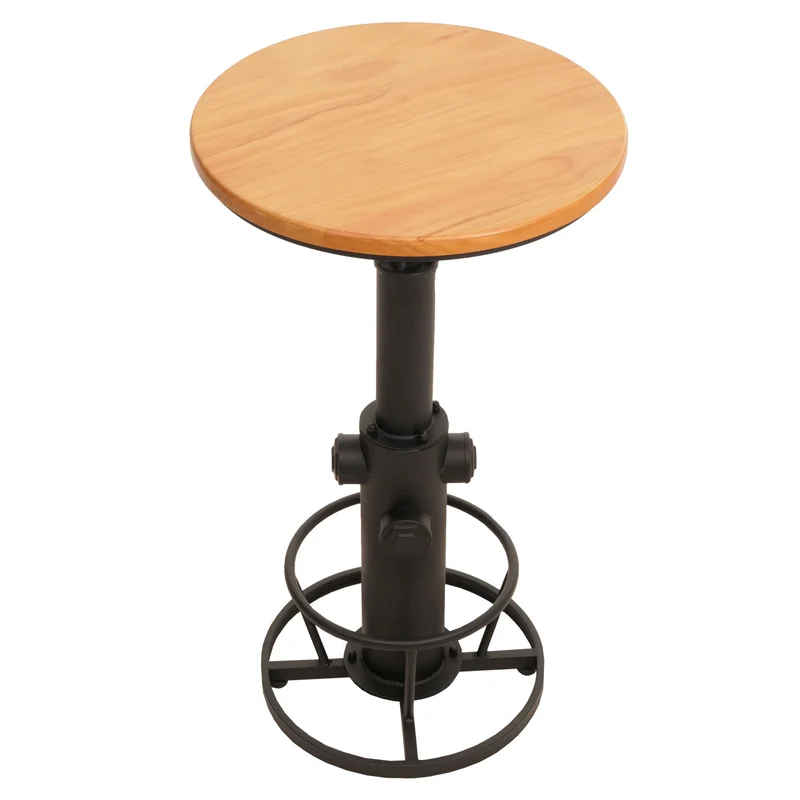 Table de bar bistro comptoir réglable en hauteur repose-pieds siège rotatif design industriel bois diamètre 61 cm 04_0008516