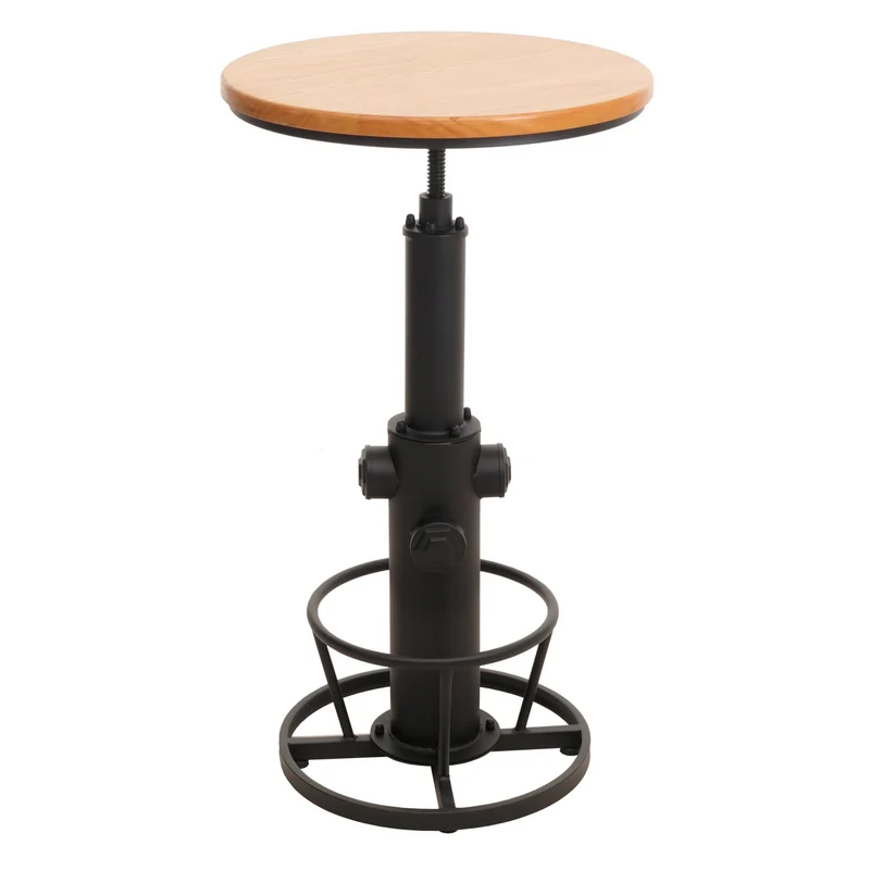 Table de bar bistro comptoir réglable en hauteur repose-pieds siège rotatif design industriel bois diamètre 61 cm 04_0008516