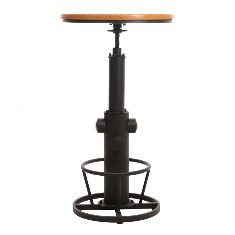 Table de bar bistro comptoir réglable en hauteur repose-pieds siège rotatif design industriel bois diamètre 61 cm 04_0008516