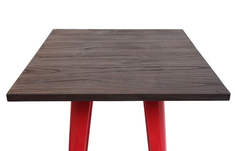 Table de bar avec plateau en bois et métal rouge design industriel repose-pieds 107 x 60 x 60 cm 04_0008512