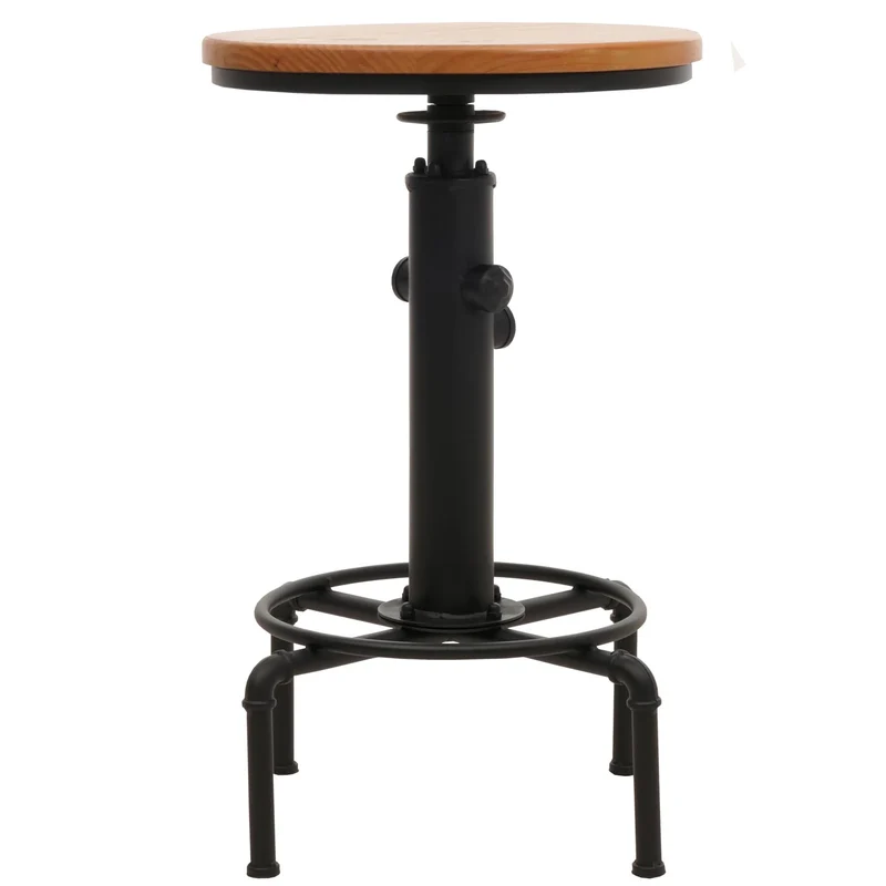 Table de bar comptoir bistro réglable en hauteur repose-pieds siège rotatif en acier et bois diamètre 50 cm 04_0008521