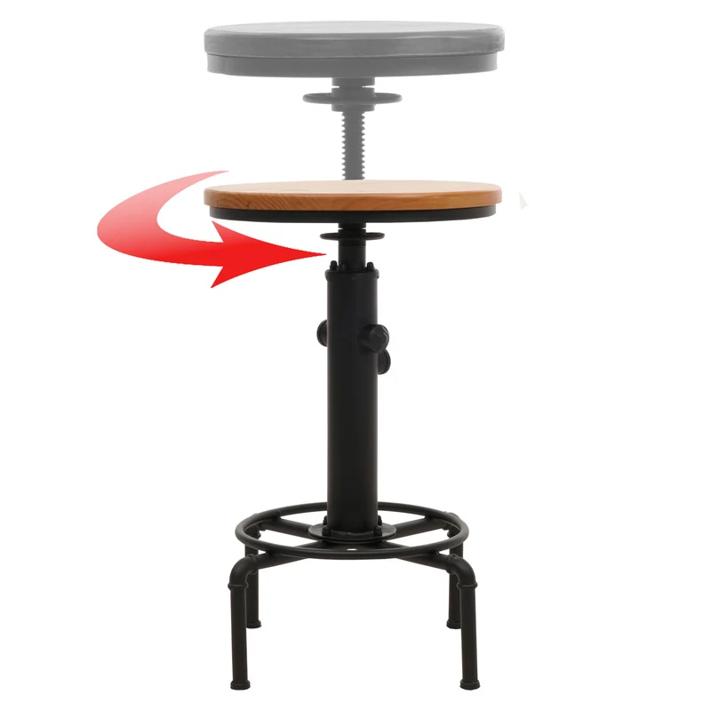 Table de bar comptoir bistro réglable en hauteur repose-pieds siège rotatif en acier et bois diamètre 50 cm 04_0008521