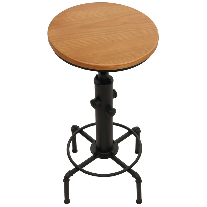 Table de bar comptoir bistro réglable en hauteur repose-pieds siège rotatif en acier et bois diamètre 50 cm 04_0008521