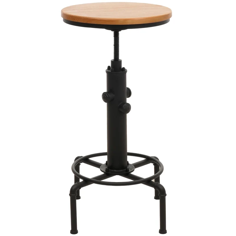 Table de bar comptoir bistro réglable en hauteur repose-pieds siège rotatif en acier et bois diamètre 50 cm 04_0008521