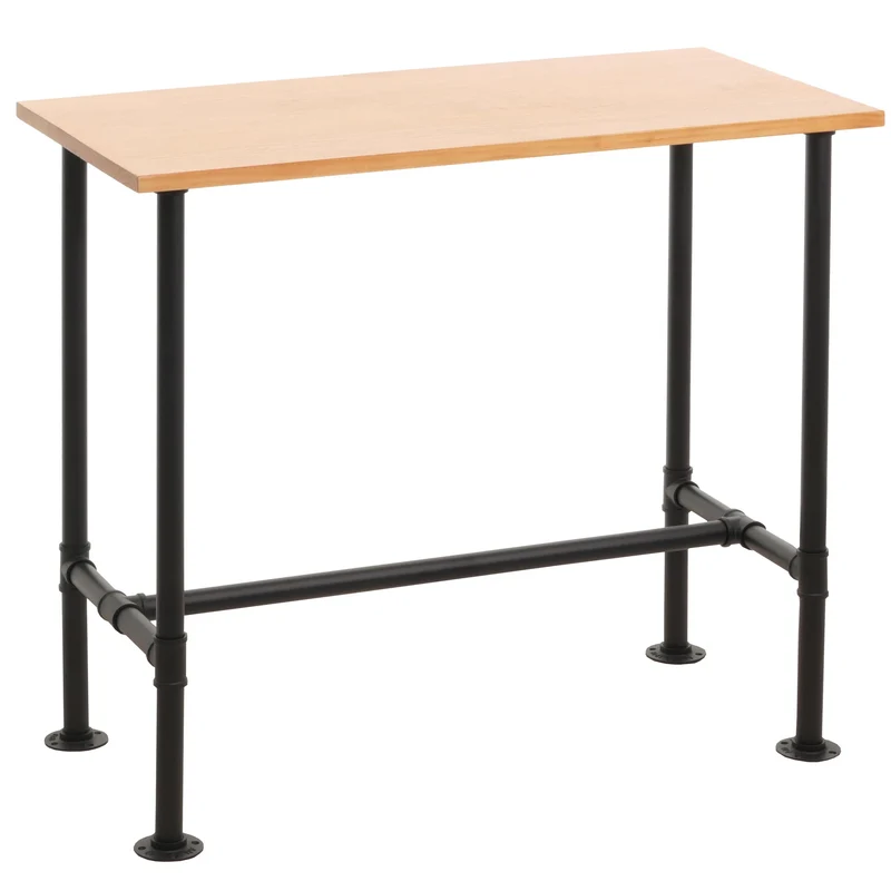 Table de bar comptoir bistro avec repose pieds cadre en métal siège en bois de pin 108x120x61 cm 04_0008518