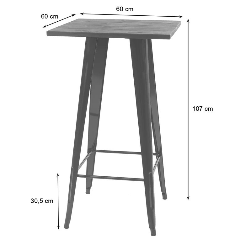 Table de bar bistro comptoir avec plateau en bois et métal gris design industriel 107x60x60 cm 04_0008511