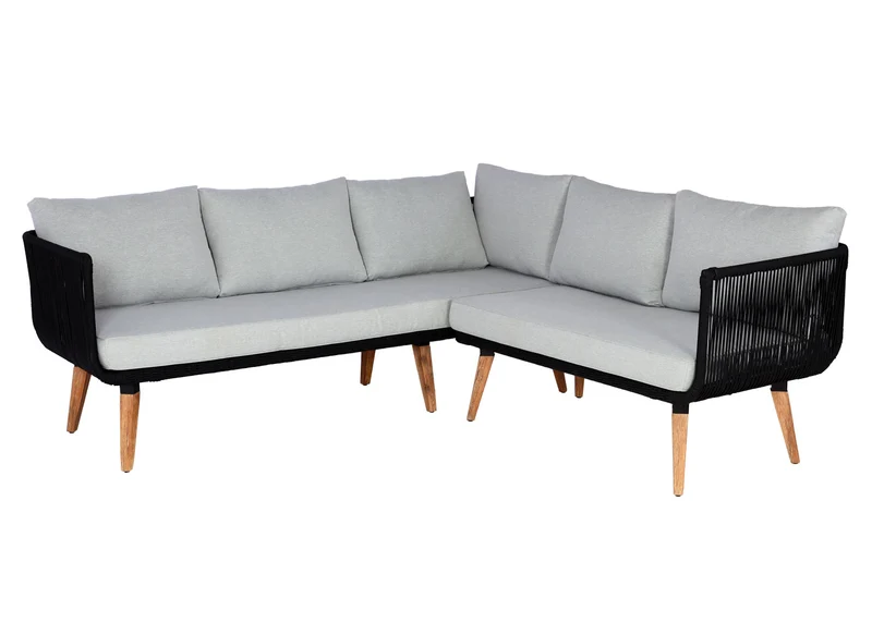 Salon de jardin canapé pour extérieur avec table en bois d'acacia revêtement coussins gris clair 04_0008318