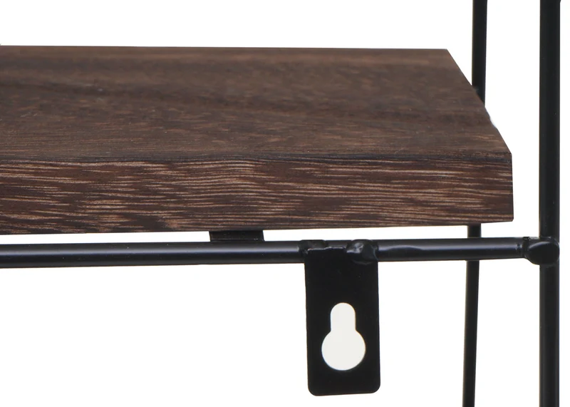 Étagère murale suspendue 4 niveaux en métal et bois marron foncé design industriel forme ronde 45 x 45 x 11 cm 04_0008662
