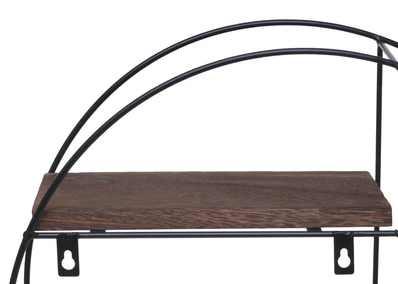 Étagère murale suspendue 4 niveaux en métal et bois marron foncé design industriel forme ronde 45 x 45 x 11 cm 04_0008662