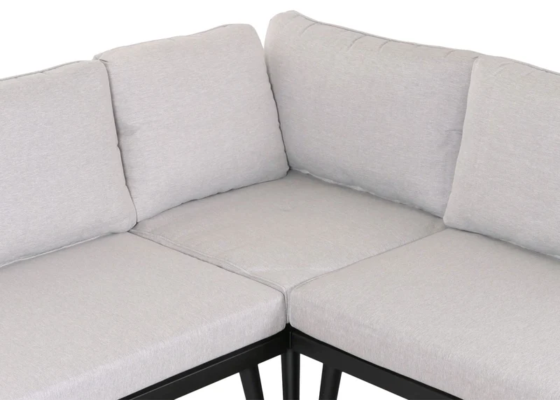 Salon de jardin avec deux tables d'appoint en bois d'acacia marron pieds acier coussins clair coussins gris clair 04_0008305