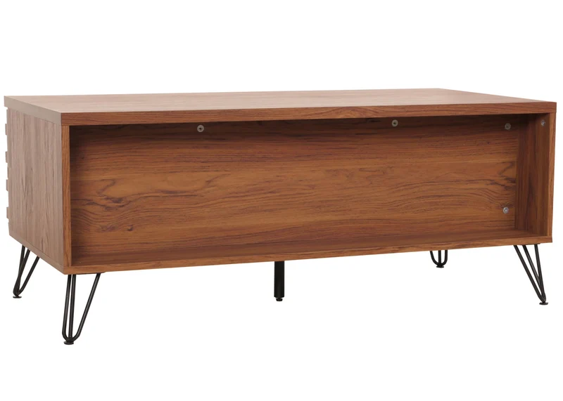 Table basse table de salon design incurvé 2 tiroirs en bois manguier et métal 46x110x55 cm aspect noyer 04_0008457