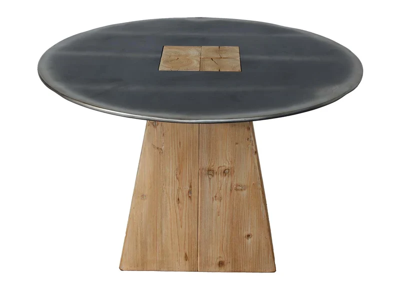 Table à manger ronde design industriel en bois et MDF 74 x 120 cm naturel aspect métal 04_0008567