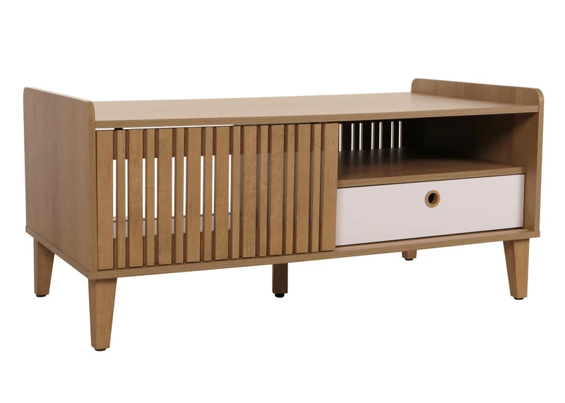Table basse 2 compartiments de rangement et 1 tiroir en bois de manguier 52x114x59 cm tiroir blanc 04_0008454
