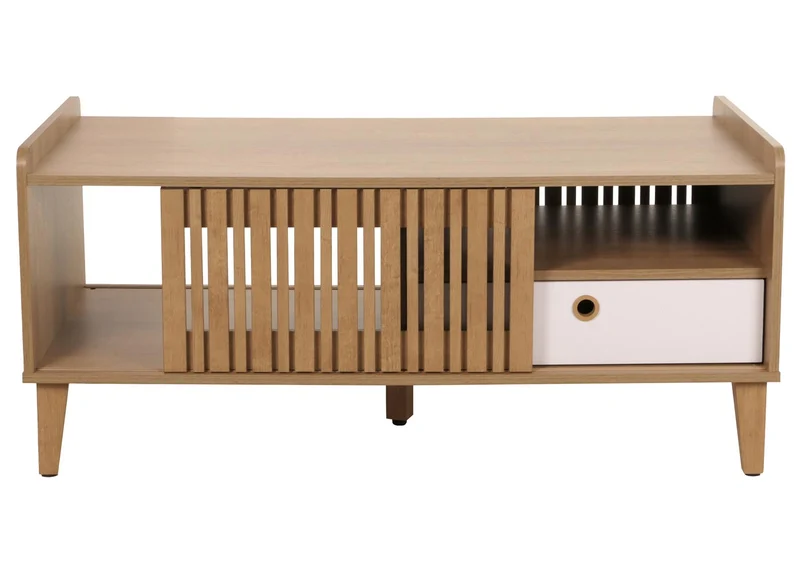 Table basse 2 compartiments de rangement et 1 tiroir en bois de manguier 52x114x59 cm tiroir blanc 04_0008454