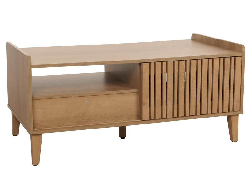 Table basse 2 compartiments de rangement et 1 tiroir en bois de manguier 52x114x59 cm tiroir blanc 04_0008454