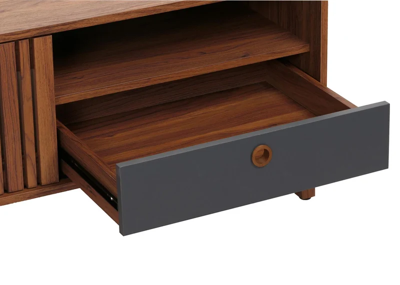 Table basse 2 compartiments de rangement et 1 tiroir en bois de manguier 52x114x59 cm tiroir gris foncé 04_0008456