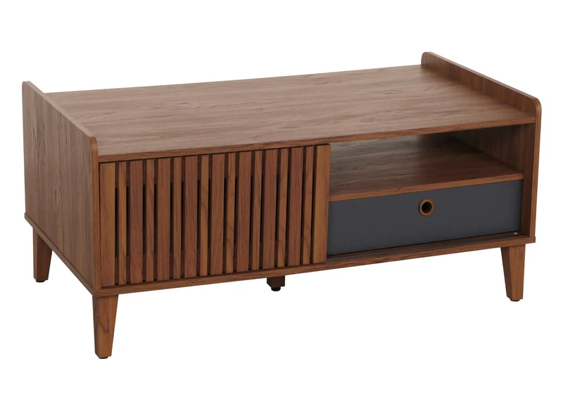 Table basse 2 compartiments de rangement et 1 tiroir en bois de manguier 52x114x59 cm tiroir gris foncé 04_0008456
