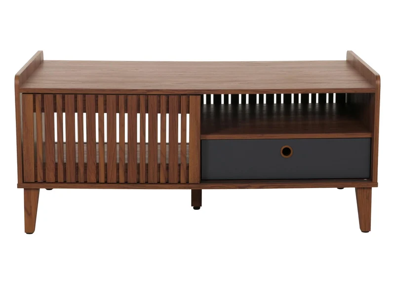 Table basse 2 compartiments de rangement et 1 tiroir en bois de manguier 52x114x59 cm tiroir gris foncé 04_0008456