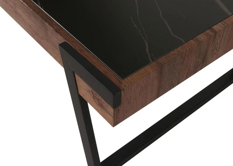 Table basse table de salon 43x120x64 cm pierre frittée aspect marbre bois noir marron foncé 04_0008447