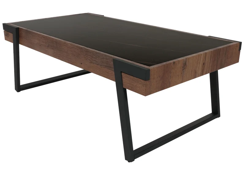 Table basse table de salon 43x120x64 cm pierre frittée aspect marbre bois noir marron foncé 04_0008447