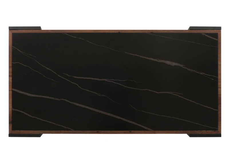 Table basse table de salon 43x120x64 cm pierre frittée aspect marbre bois noir marron foncé 04_0008447