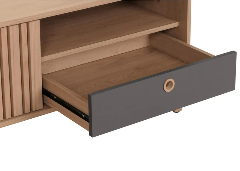 Table basse avec 2 compartiments de rangement et 1 tiroir en bois de manguier 52 x 114 x 59 cm beige tiroir gris 04_0008455